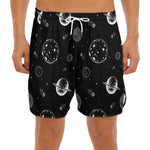 Black And White Planets Pattern Print Men's Split Running Shorts