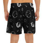 Black And White Planets Pattern Print Men's Split Running Shorts