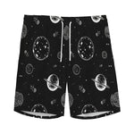 Black And White Planets Pattern Print Men's Sports Shorts
