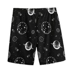 Black And White Planets Pattern Print Men's Sports Shorts