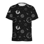 Black And White Planets Pattern Print Men's Sports T-Shirt