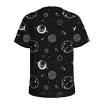 Black And White Planets Pattern Print Men's Sports T-Shirt