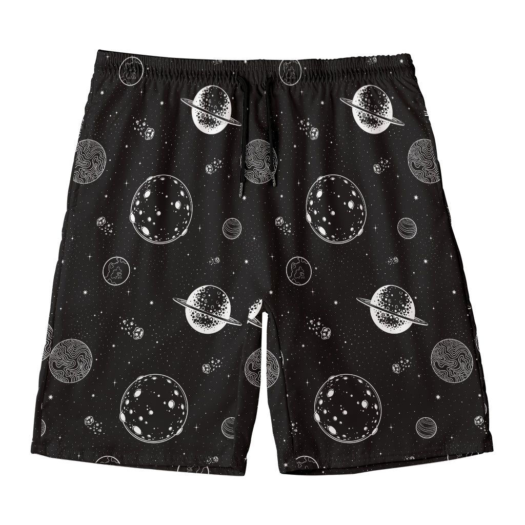 Black And White Planets Pattern Print Men's Swim Trunks