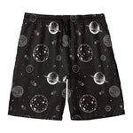 Black And White Planets Pattern Print Men's Swim Trunks