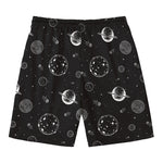 Black And White Planets Pattern Print Men's Swim Trunks