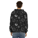 Black And White Planets Pattern Print Men's Velvet Pullover Hoodie
