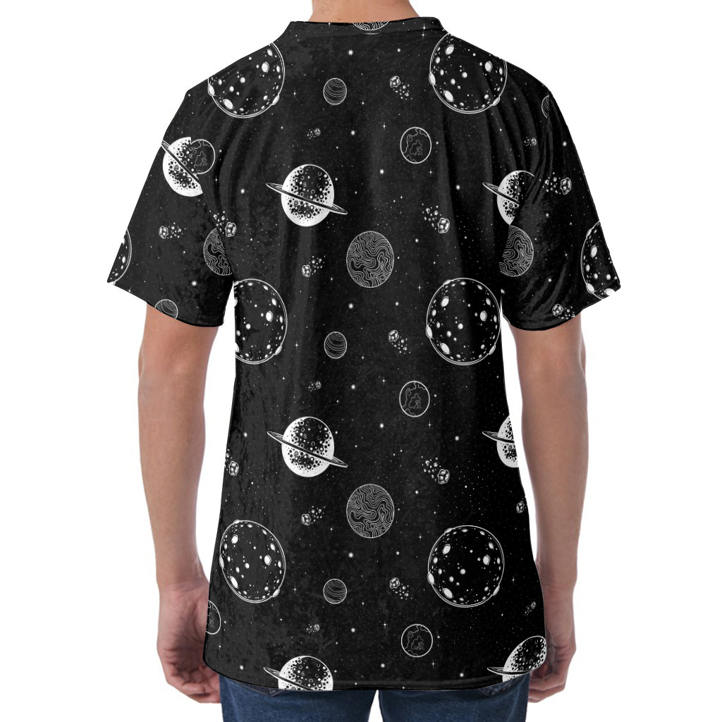 Black And White Planets Pattern Print Men's Velvet T-Shirt