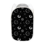 Black And White Planets Pattern Print Mesh Laundry Hamper