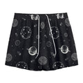 Black And White Planets Pattern Print Mesh Shorts
