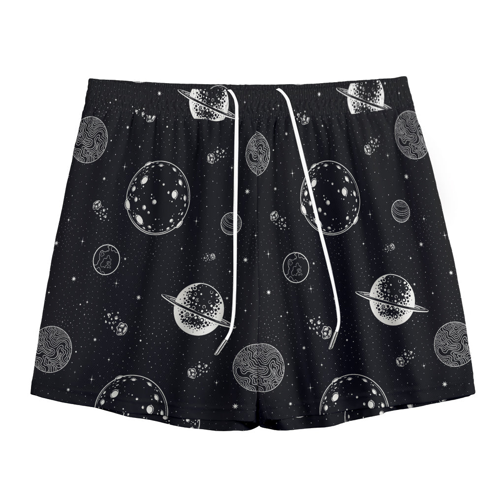 Black And White Planets Pattern Print Mesh Shorts