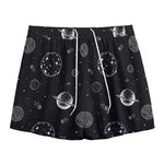 Black And White Planets Pattern Print Mesh Shorts