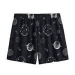 Black And White Planets Pattern Print Mesh Shorts