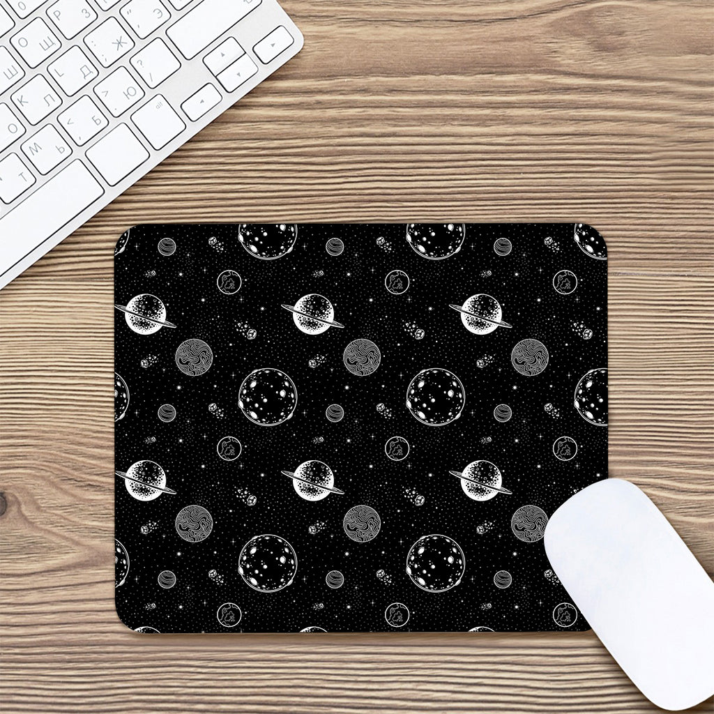 Black And White Planets Pattern Print Mouse Pad