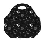 Black And White Planets Pattern Print Neoprene Lunch Bag