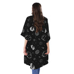 Black And White Planets Pattern Print Open Front Beach Cover Up
