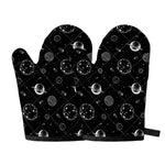 Black And White Planets Pattern Print Oven Mitts