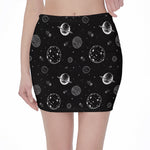 Black And White Planets Pattern Print Pencil Mini Skirt