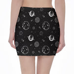Black And White Planets Pattern Print Pencil Mini Skirt