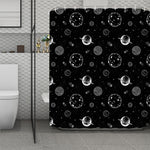 Black And White Planets Pattern Print Polyester Shower Curtain