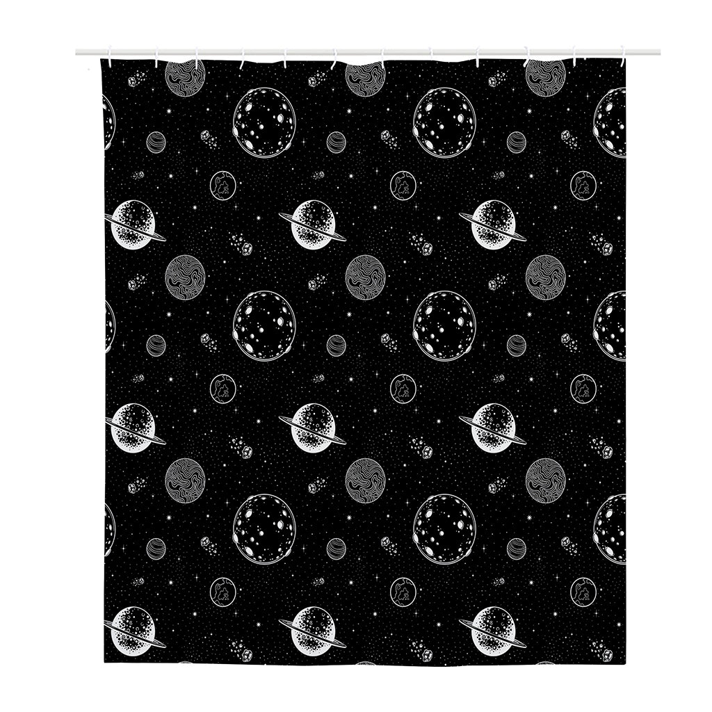 Black And White Planets Pattern Print Polyester Shower Curtain
