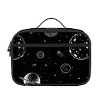 Black And White Planets Pattern Print Portable Lunch Bag