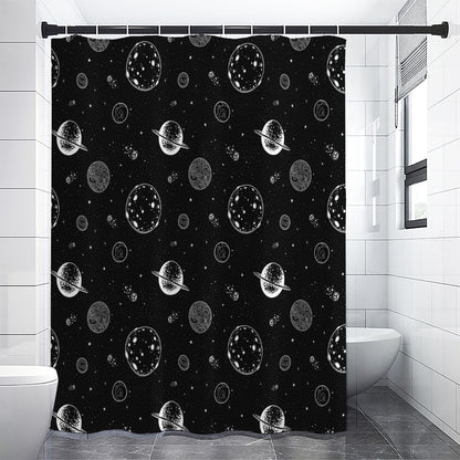 Black And White Planets Pattern Print Premium Shower Curtain