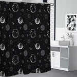 Black And White Planets Pattern Print Premium Shower Curtain