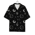 Black And White Planets Pattern Print Rayon Hawaiian Shirt