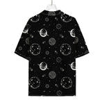 Black And White Planets Pattern Print Rayon Hawaiian Shirt
