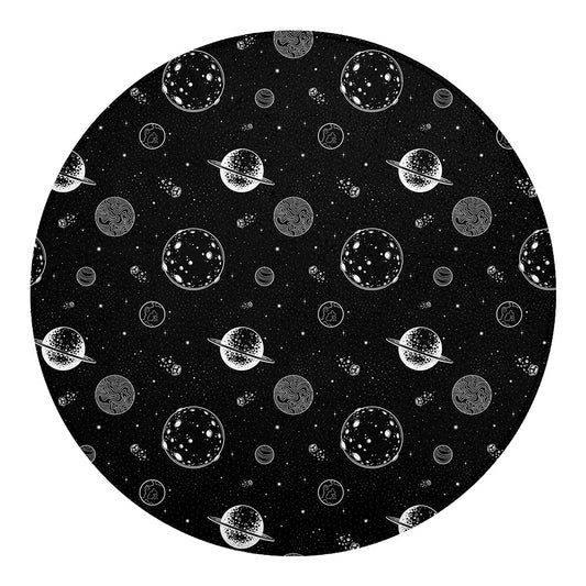 Black And White Planets Pattern Print Round Blanket