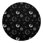 Black And White Planets Pattern Print Round Blanket