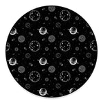 Black And White Planets Pattern Print Round Floor Mat