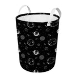 Black And White Planets Pattern Print Round Laundry Basket