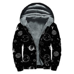 Black And White Planets Pattern Print Sherpa Lined Zip Up Hoodie