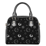 Black And White Planets Pattern Print Shoulder Handbag