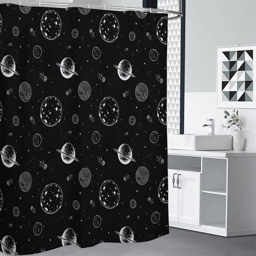 Black And White Planets Pattern Print Shower Curtain
