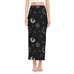 Black And White Planets Pattern Print Side Slit Maxi Skirt