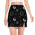 Black And White Planets Pattern Print Side Slit Mini Skirt