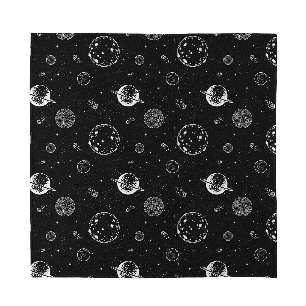 Black And White Planets Pattern Print Silk Bandana