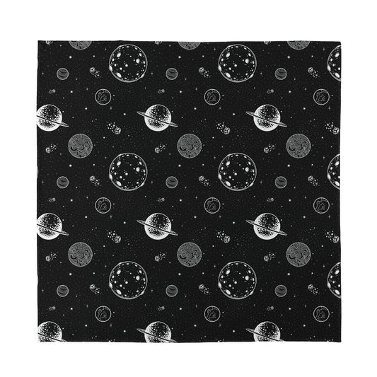 Black And White Planets Pattern Print Silk Bandana