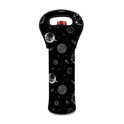 Black And White Planets Pattern Print Single Neoprene Wine Tote