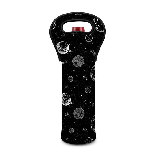 Black And White Planets Pattern Print Single Neoprene Wine Tote