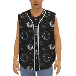 Black And White Planets Pattern Print Sleeveless Baseball Jersey