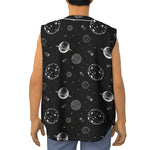 Black And White Planets Pattern Print Sleeveless Baseball Jersey