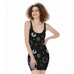 Black And White Planets Pattern Print Sleeveless Bodycon Dress