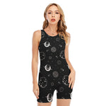 Black And White Planets Pattern Print Sleeveless One Piece Swimsuit