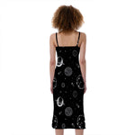 Black And White Planets Pattern Print Slim Fit Midi Cami Dress
