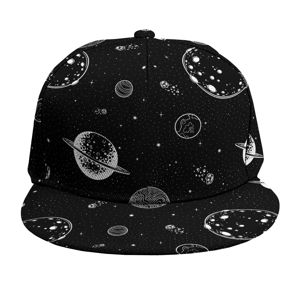 Black And White Planets Pattern Print Snapback Cap