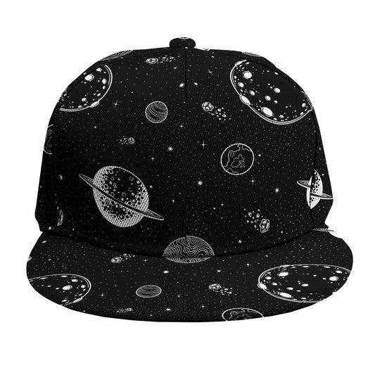 Black And White Planets Pattern Print Snapback Cap