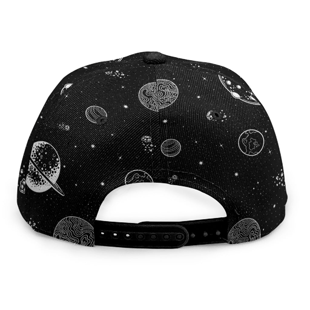Black And White Planets Pattern Print Snapback Cap